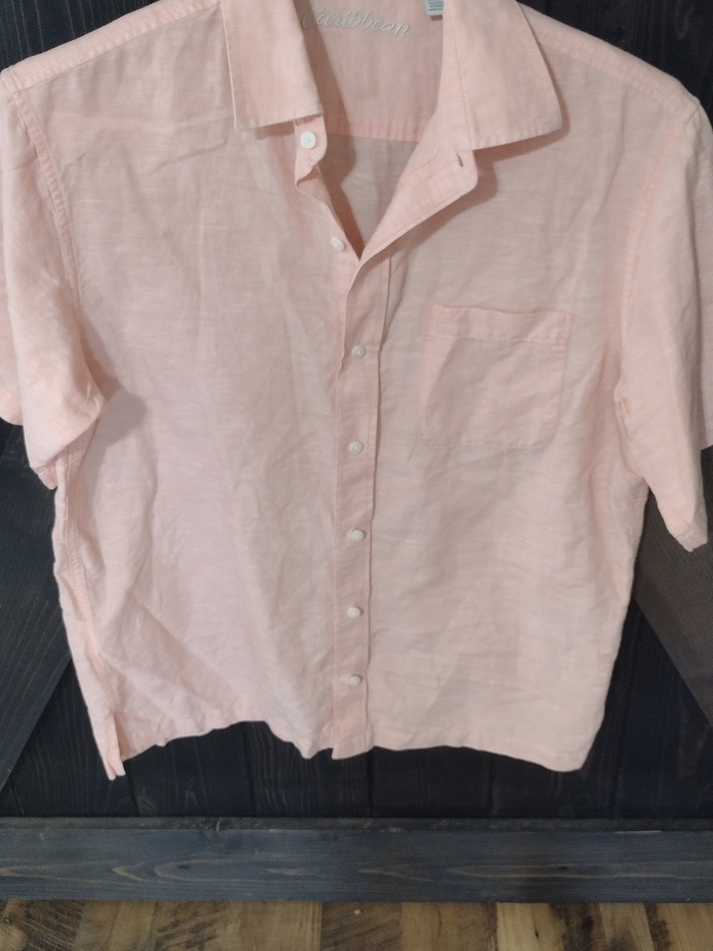Caribbean Pale Pink Short-Sleeve Linen Button-Down Shirt
